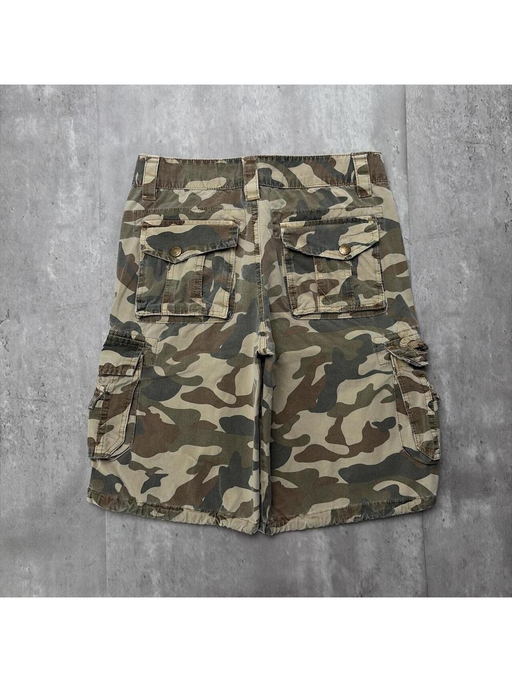 Y2K Camo Ring Of Fire Grunge Baggy Cargo Skater Shorts